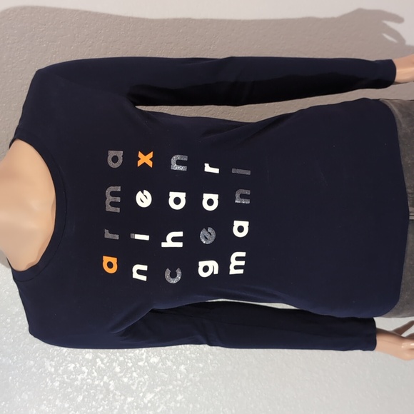 Armani Dark Blue Blouse, Size Small, With Orange, White, And Silver Letters - Picture 4 of 10